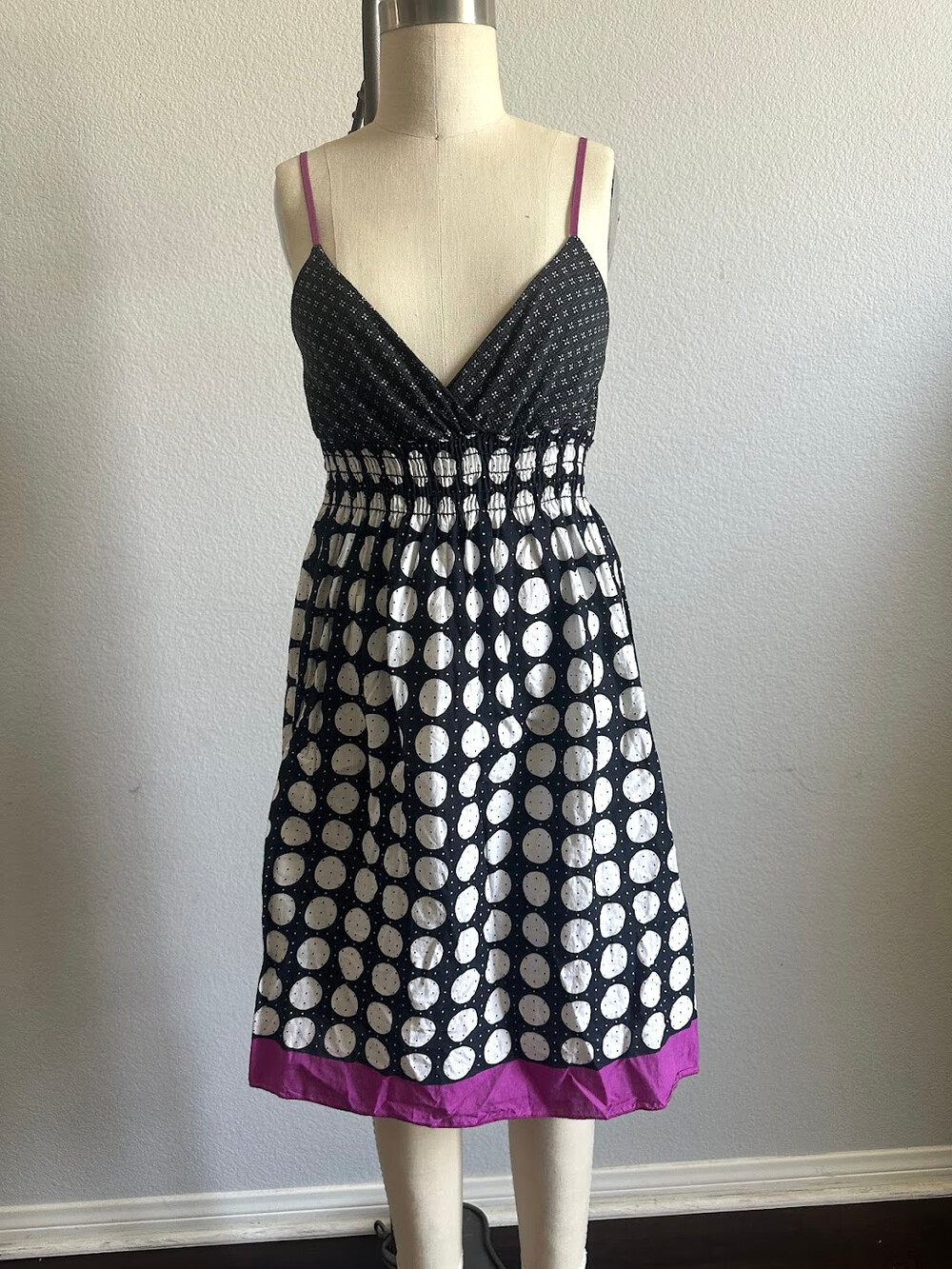 Wet Seal Polka Dot Smocked Sundress Black Purple XS